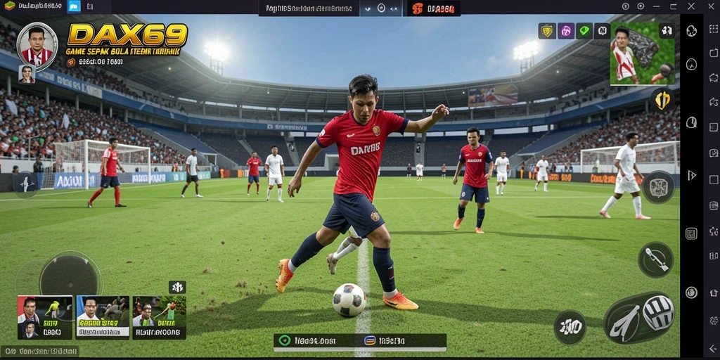 Screenshot gameplay DAX69 menampilkan aksi seru pertandingan sepak bola.