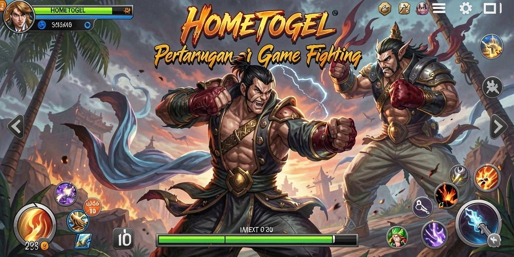 Screenshot gameplay dari HOMETOGEL yang menunjukkan aksi pertarungan seru.