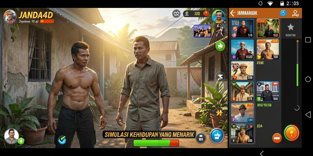 Tampilan gameplay mendebarkan di JANDA4D, menjelajahi kehidupan sehari-hari.