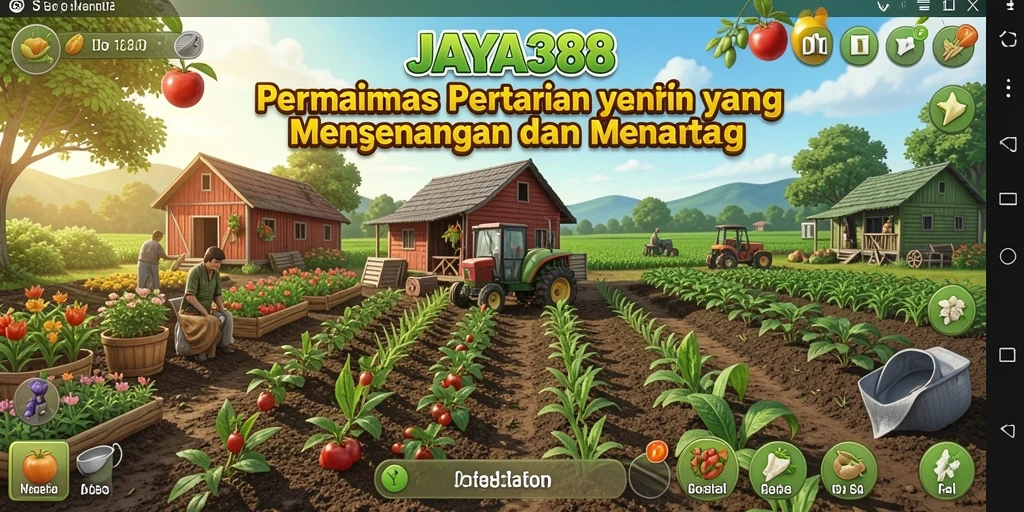 Tampilan gameplay <strong>JAYA388</strong> menampilkan lahan pertanian yang indah dan aktivitas bertani yang seru.