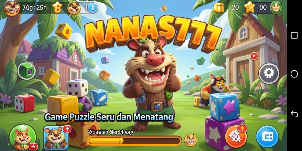 Tampilan gameplay NANAS777 yang warna-warni dan menantang teka-teki.