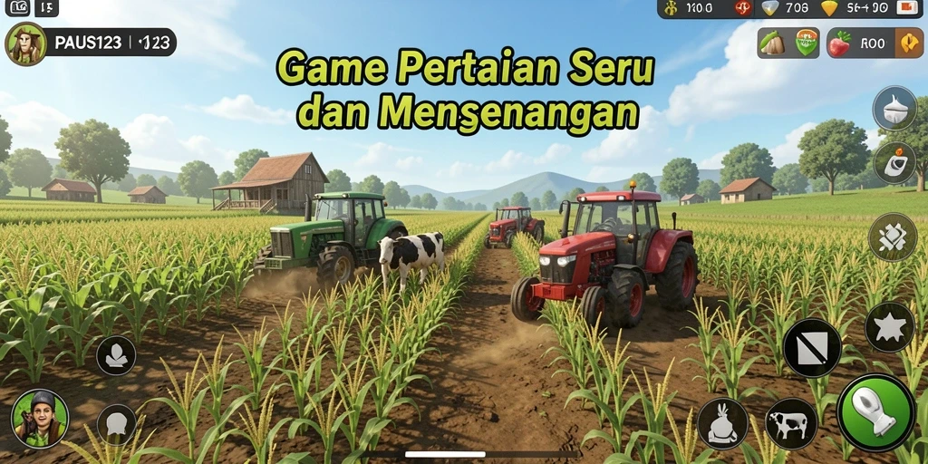 Gameplay menarik dan menyenangkan dalam PAUS123 menunjukkan pertanian virtual.