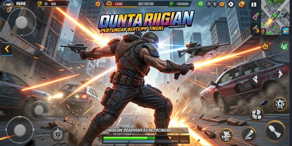 Tampilan gameplay mendebarkan dari R6R6 dengan aksi cepat dan efek visual yang menawan.